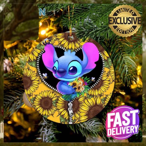 Stitch Sunflower Zipper Ceramic Xmas Custom Name Tree Decorations Ornament