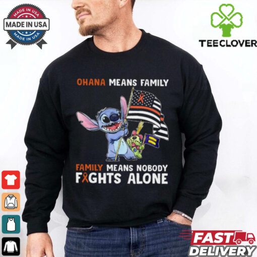 Stitch Waving Flag Ohana Means Family Family Means Nobody Fights Alone Multiple Sclerosis Awareness T Shirt