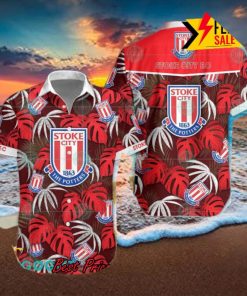 Stoke City FC Big Logo Tropical Leaves Hawaiian Shirt And Shorts