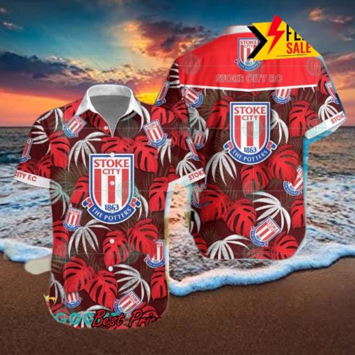 Stoke City FC Big Logo Tropical Leaves Hawaiian Shirt And Shorts