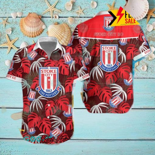 Stoke City FC Big Logo Tropical Leaves Hawaiian Shirt And Shorts