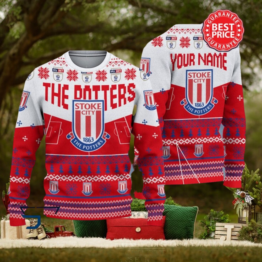 Stoke City FC EFL Logo Custom Name Ugly Sweater Stoke City FC EFL Logo Custom Name Ugly Sweater