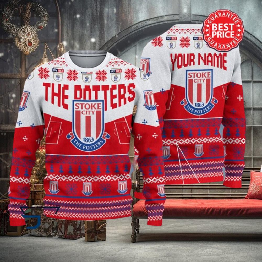 Stoke City FC EFL Logo Custom Name Ugly Sweater Stoke City FC EFL Logo Custom Name Ugly Sweater