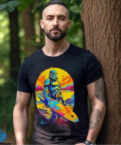 Stormtrooper surfing clone side of the beach shirt