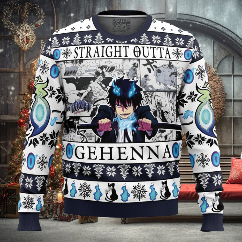 Straight Outta Gehenna Blue Exorcist Ugly Christmas Sweater Straight Outta Gehenna Blue Exorcist Ugly Christmas Sweater