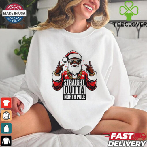 Straight outta north pole Santa hand rock Christmas shirt