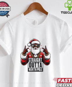 Straight outta north pole Santa hand rock Christmas shirt