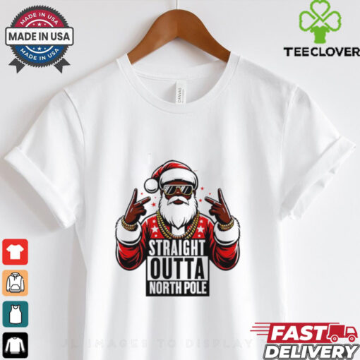 Straight outta north pole Santa hand rock Christmas shirt
