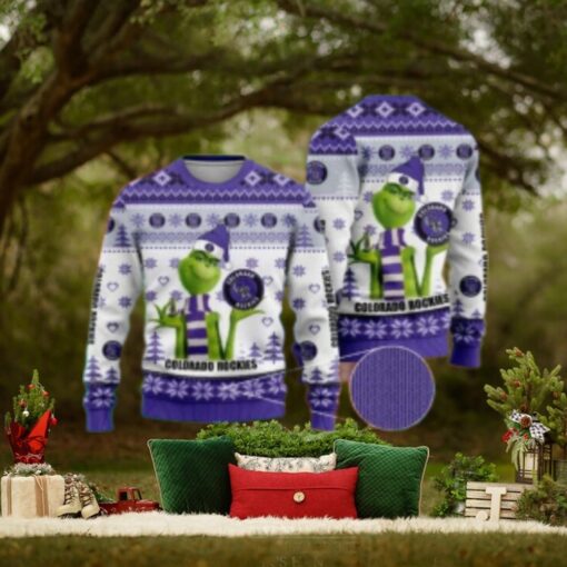 Striped Grinch Colorado Rockies Ugly Sweater Purple Edition