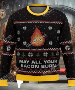 Studio Ghibli Calcifer Ugly Christmas Sweater “May All Your Bacon Burn”