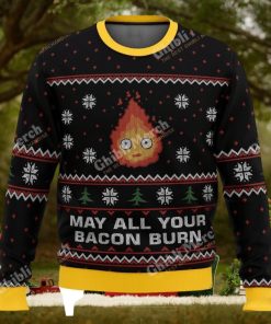 Studio Ghibli Calcifer Ugly Christmas Sweater “May All Your Bacon Burn”