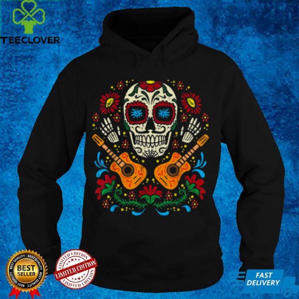Sugar Skull Flowers Guitar Dia De Muertos Mexican Halloween Shirt