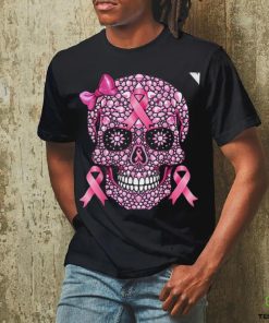 Sugar Skull Pink Ribbon Breast Cancer Awareness T Shirt