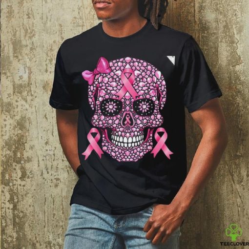 Sugar Skull Pink Ribbon Breast Cancer Awareness T Shirt