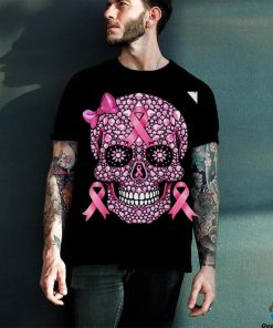 Sugar Skull Pink Ribbon Breast Cancer Awareness T Shirt