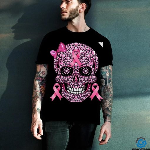 Sugar Skull Pink Ribbon Breast Cancer Awareness T Shirt