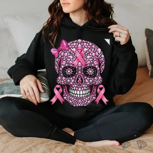 Sugar Skull Pink Ribbon Breast Cancer Awareness T Shirt