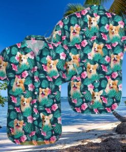 Summer Aloha Corgi Funny Hawaiian Shirt Palm Leaves Pattern