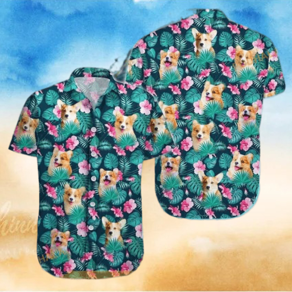 Summer Aloha Corgi Funny Hawaiian Shirt Palm Leaves Pattern Summer Aloha Corgi Funny Hawaiian Shirt Palm Leaves Pattern