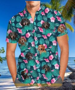 Summer Aloha Dachshund Funny Hawaiian Shirt Palm Leaves Pattern