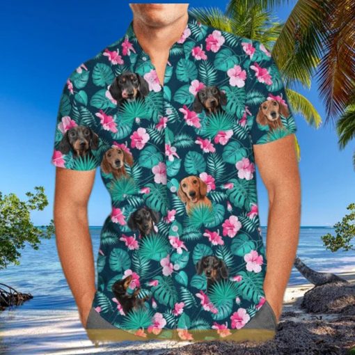 Summer Aloha Dachshund Funny Hawaiian Shirt Palm Leaves Pattern