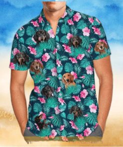 Summer Aloha Dachshund Funny Hawaiian Shirt Palm Leaves Pattern