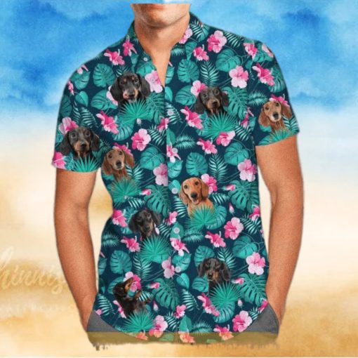 Summer Aloha Dachshund Funny Hawaiian Shirt Palm Leaves Pattern