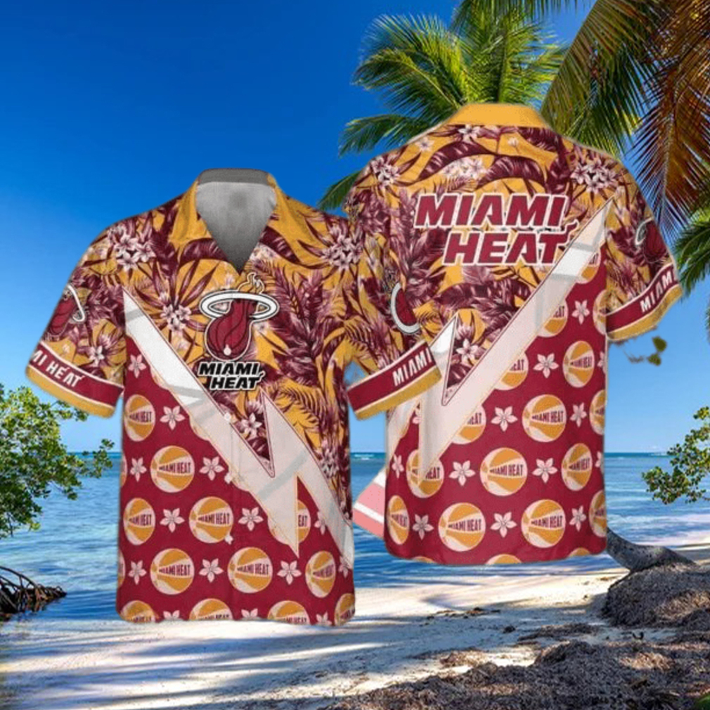 Summer Aloha Miami Heat Funny Hawaiian Shirt Tropical And Basketball Pattern Summer Aloha Miami Heat Funny Hawaiian Shirt Tropical And Basketball Pattern