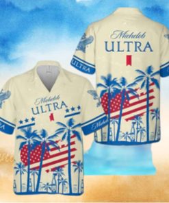 Summer Vibes Michelob Ultra Beer Hawaiian Shirt USA Flag Tropical Palm Tree