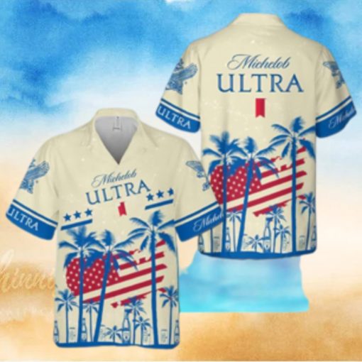 Summer Vibes Michelob Ultra Beer Hawaiian Shirt USA Flag Tropical Palm Tree