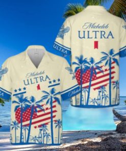 Summer Vibes Michelob Ultra Beer Hawaiian Shirt USA Flag Tropical Palm Tree