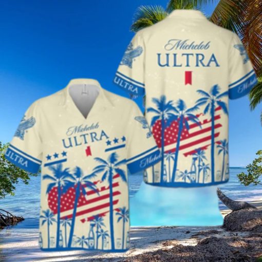 Summer Vibes Michelob Ultra Beer Hawaiian Shirt USA Flag Tropical Palm Tree