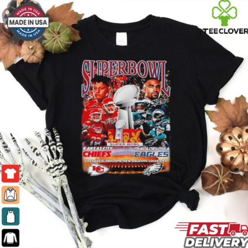 Super Bowl Kansas City Chiefs and Philadelphia Eagles signatures shirt