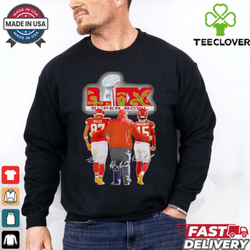 Super Bowl LIX Kelce Andy Reid and Mahomes signatures shirt