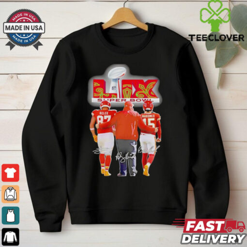 Super Bowl LIX Kelce Andy Reid and Mahomes signatures shirt