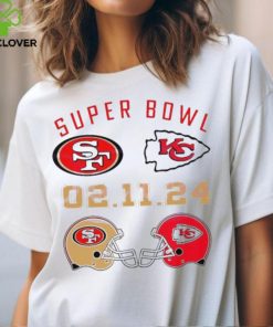 Super Bowl LVIII 2024 San Francisco 49ers vs. Kansas City Chiefs helmet matchup logo shirt