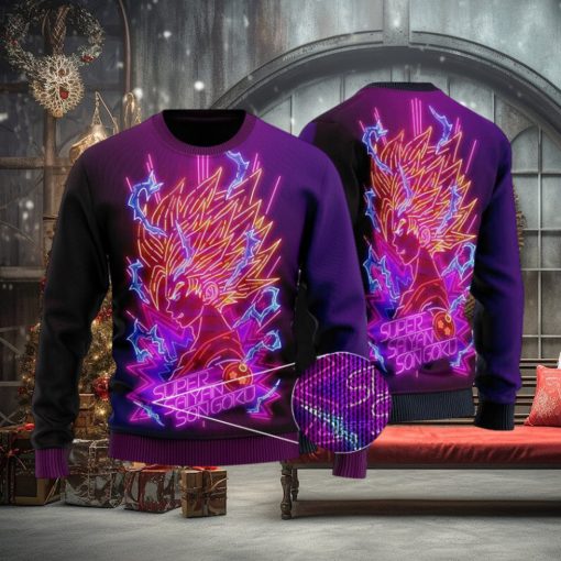 Super Saiyan 2 Goku Neon Lights Ugly Xmas Sweater
