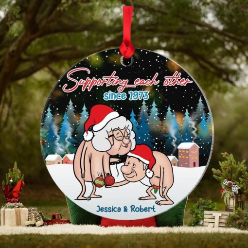 Supporting Each Other, Funny Old Couple Ornament, Personalized Acrylic Ornament, Gift For Christmas