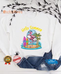 Surfboard Hello Summer Flamingo Funny Beach Summer Vacation T Shirt
