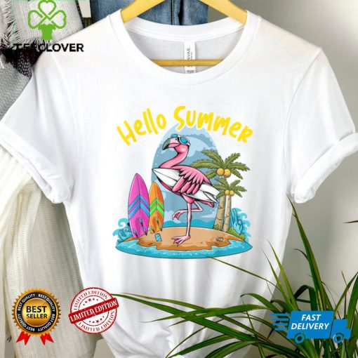 Surfboard Hello Summer Flamingo Funny Beach Summer Vacation T Shirt