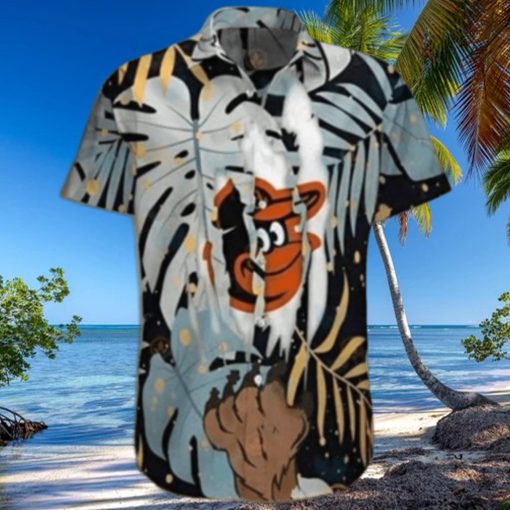 Surfing Baltimore Oriole Hawaiian Shirt With Monochrome Leaves