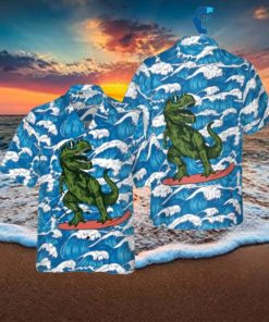 Surfing T Rex Dinosaur Hawaiian Shirt