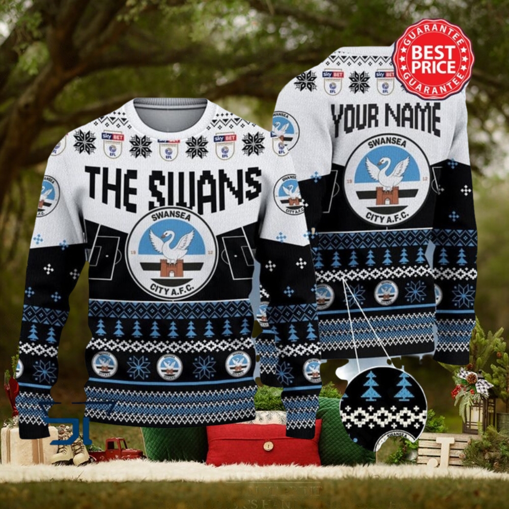 Swansea City AFC EFL Logo Custom Name Ugly Sweater Christmas Swansea City AFC EFL Logo Custom Name Ugly Sweater Christmas