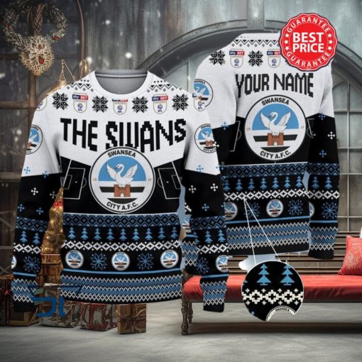 Swansea City AFC EFL Logo Custom Name Ugly Sweater Christmas