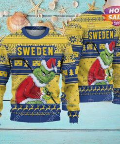 Sweden Ice Hockey Team Grinch Hockey Stick Ugly Christmas Sweater