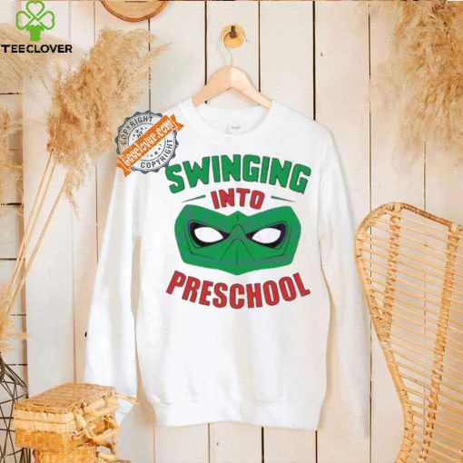 Swinging into preschool superhero hoodie, sweater, longsleeve, shirt v-neck, t-shirt