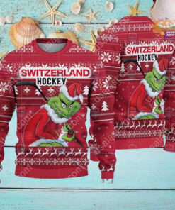 Switzerland Ice Hockey Team Grinch Hockey Stick Ugly Christmas Sweater