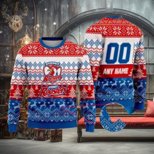 Sydney Roosters 3D Christmas Sweater 2023 Custom Number And Name