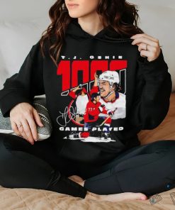T J Oshie Washington 1000 Games Hockey signature shirt