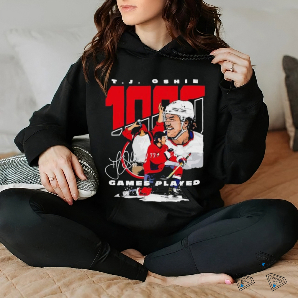 T J Oshie Washington 1000 Games Hockey signature shirt T J Oshie Washington 1000 Games Hockey signature shirt